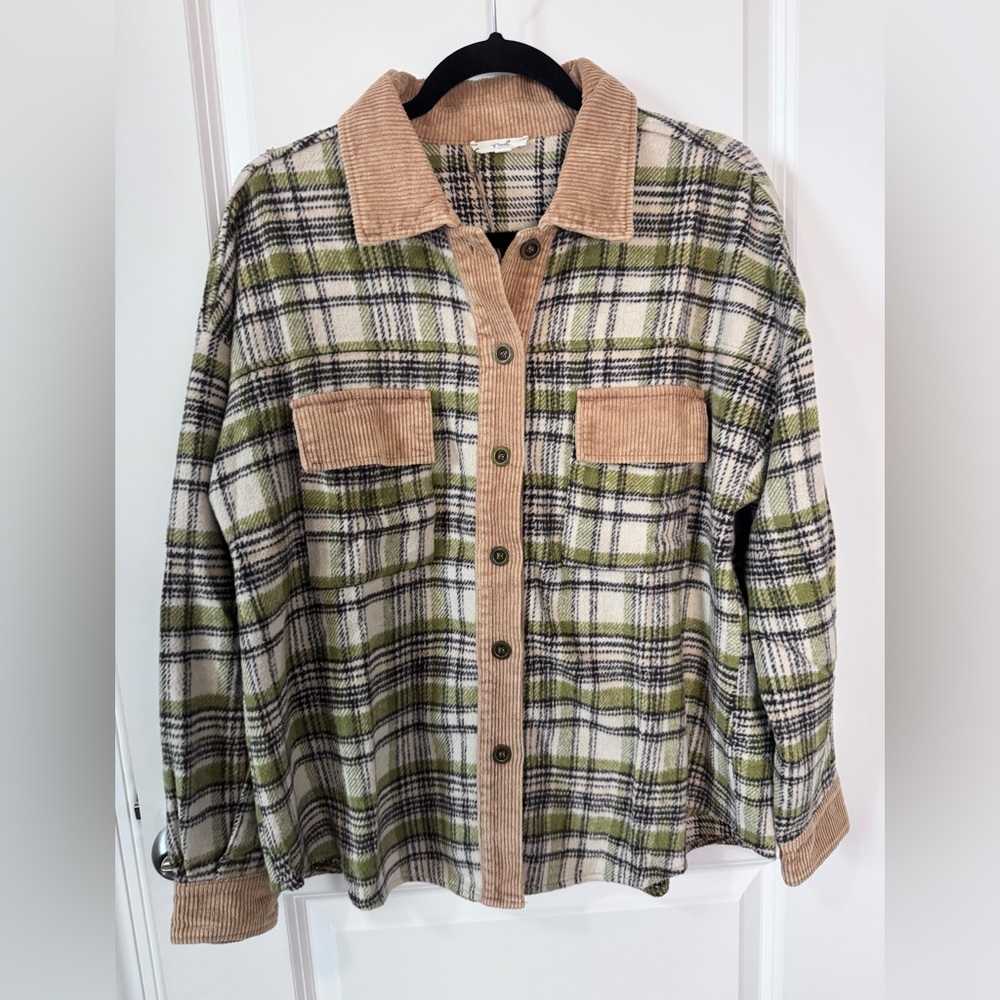 NWT-Easel Plaid Corduroy Shirt in Brown and Green-Small